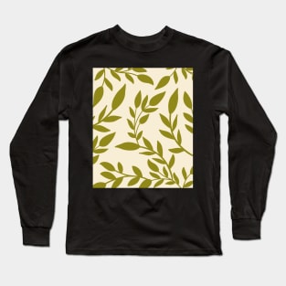 Abstract Pastel Green Botanical  Leaves Pattern Long Sleeve T-Shirt